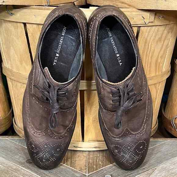 John Varvatos Brogue Wingtip Perforated Brown Leather Oxfords US Mens Size 10 - Picture 9 of 11